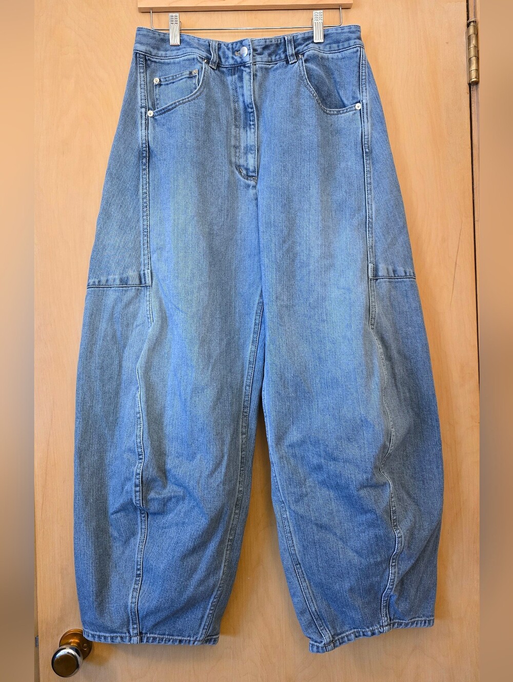 Tibi Sid Jeans Women’s 29 Shorter Light Wash Relaxed Barrel Denim RTR Hem Wear
